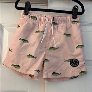 Pink and Green Swim Trunks with Fish Print